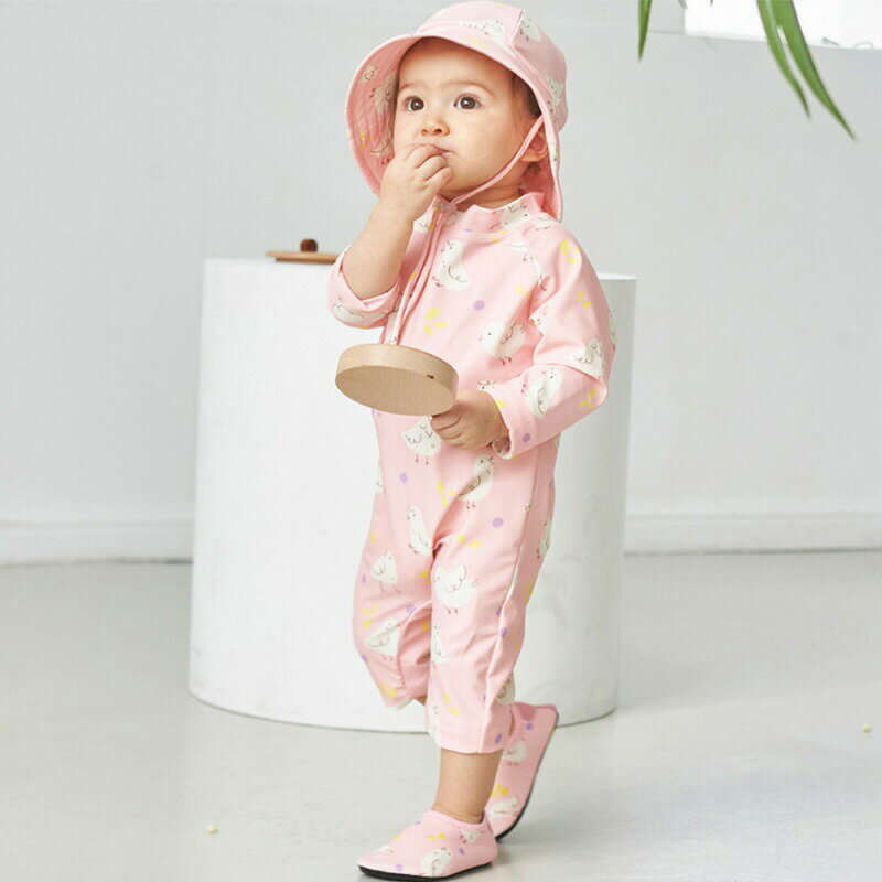 ベビー 水着 男の子 女の子 ベビー ロンパース ラッシュガード水着 キッズ 子供 UV カット ベビースイミング キッズ水着 帽子付き 子供用 スイムウエア キュート かわいい ベビースイミング みずぎ 保育園 80 90 100 110 120 130cm 2点セット