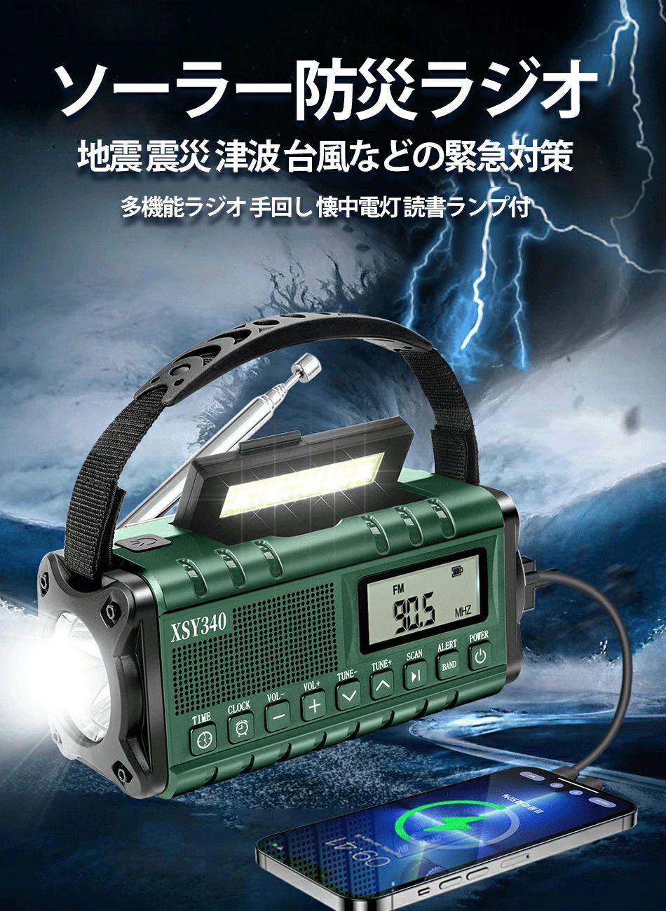 多機能防災ラジオ防災ラジオAM/FM/WBラジオ 防災グッズ 防災用 ラジオ 手回し 災害用ラジオ 防水 懐中電灯 LEDライト SOS警報 スピーカー ポータブルラジオ 防災用品 アウトドア 防災ラジオ 多機能 災害 ラジオ ソーラー max-77max-10004768 Pocket Fashion サンプル画像2