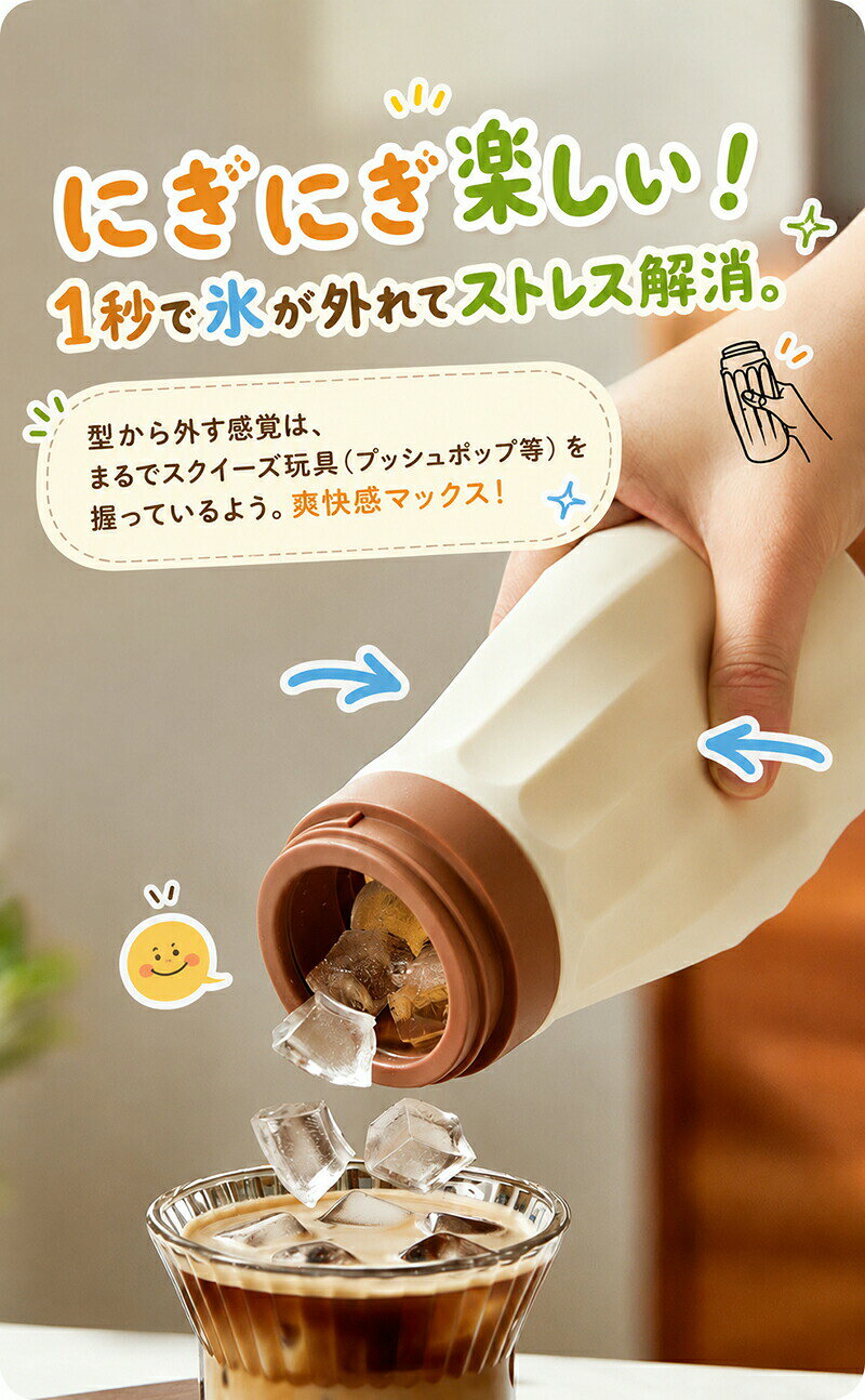Pocket Fashionの製氷ボトル アイストレー 1台2役 シリコン 製氷機 氷 簡単に取れる 蓋付き 水筒 ボトル 持ち運び 氷のう 3D立体 大容量 計量カップ付き まるごと洗える おしゃれ 冷凍庫 氷結 ロック ウイスキー コーヒー アウトドア キャンプ 家飲み｜アングル2