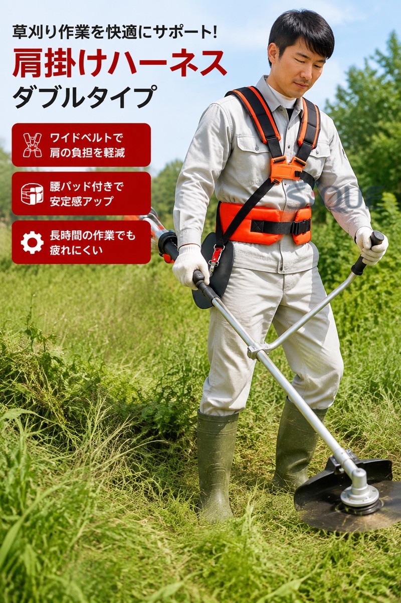 草刈機 草刈り機 刈払機用 肩掛けハーネス 背負い式 ダブルタイプ ワイドベルト 腰...