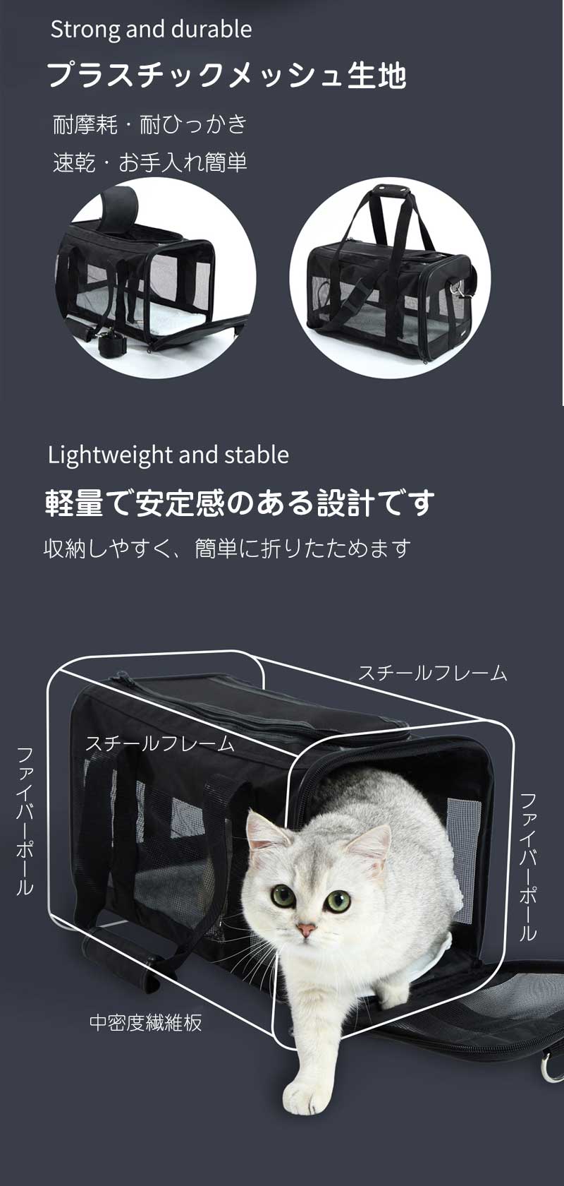 ペット用キャリーバッグ 折りたたみ ショルダー ペットキャリー 犬 猫 キャリーバ...
