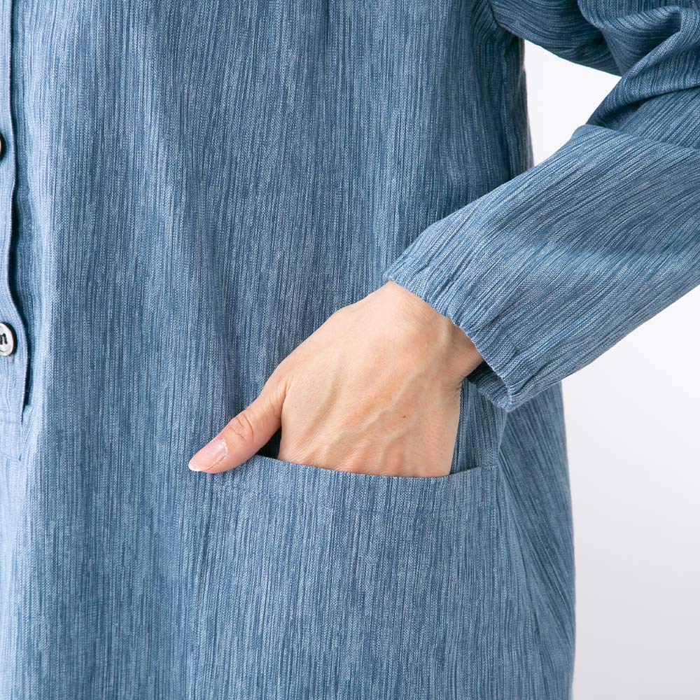 高島ちぢみ サラッと涼しい おしゃれ割烹着 チュニック 39173