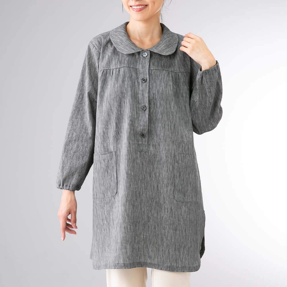 高島ちぢみ サラッと涼しい おしゃれ割烹着 チュニック 39173