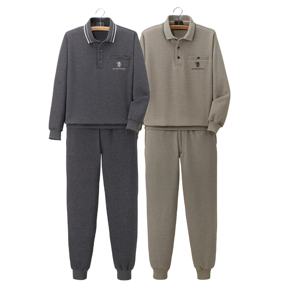 在庫処分の為、定価より50％OFF！ルームウェア メンズ 部屋着 長袖 裏起毛 冬 上下セット SALOON EXPRESS サルーンエクスプレス 2色組 9704
