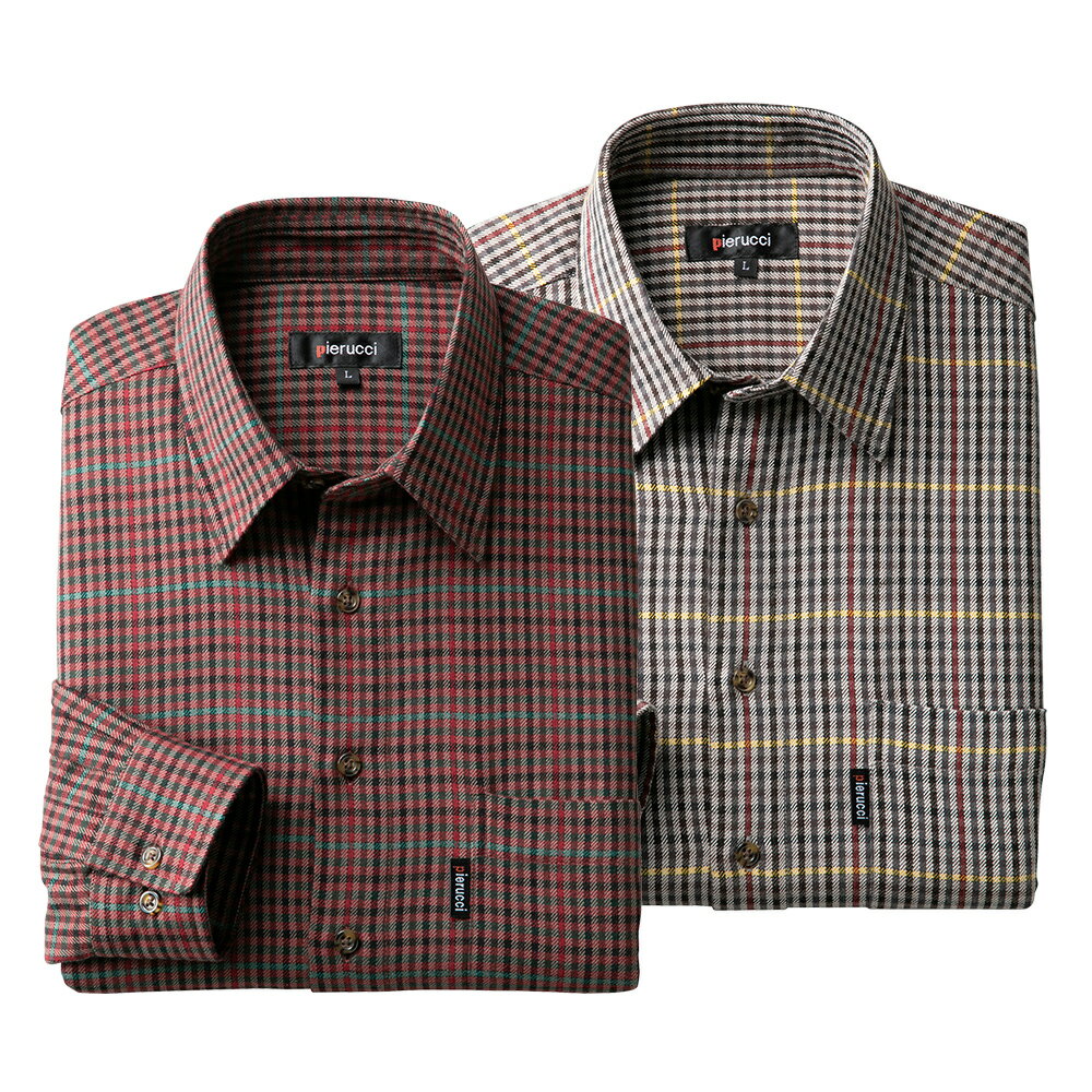 【楽天スーパーSALE☆12/4〜P5倍!】メンズ シャツ チェック シニア ウール カジュアル 格子柄 長袖 冬 秋 春 ピエルッチ GV-059