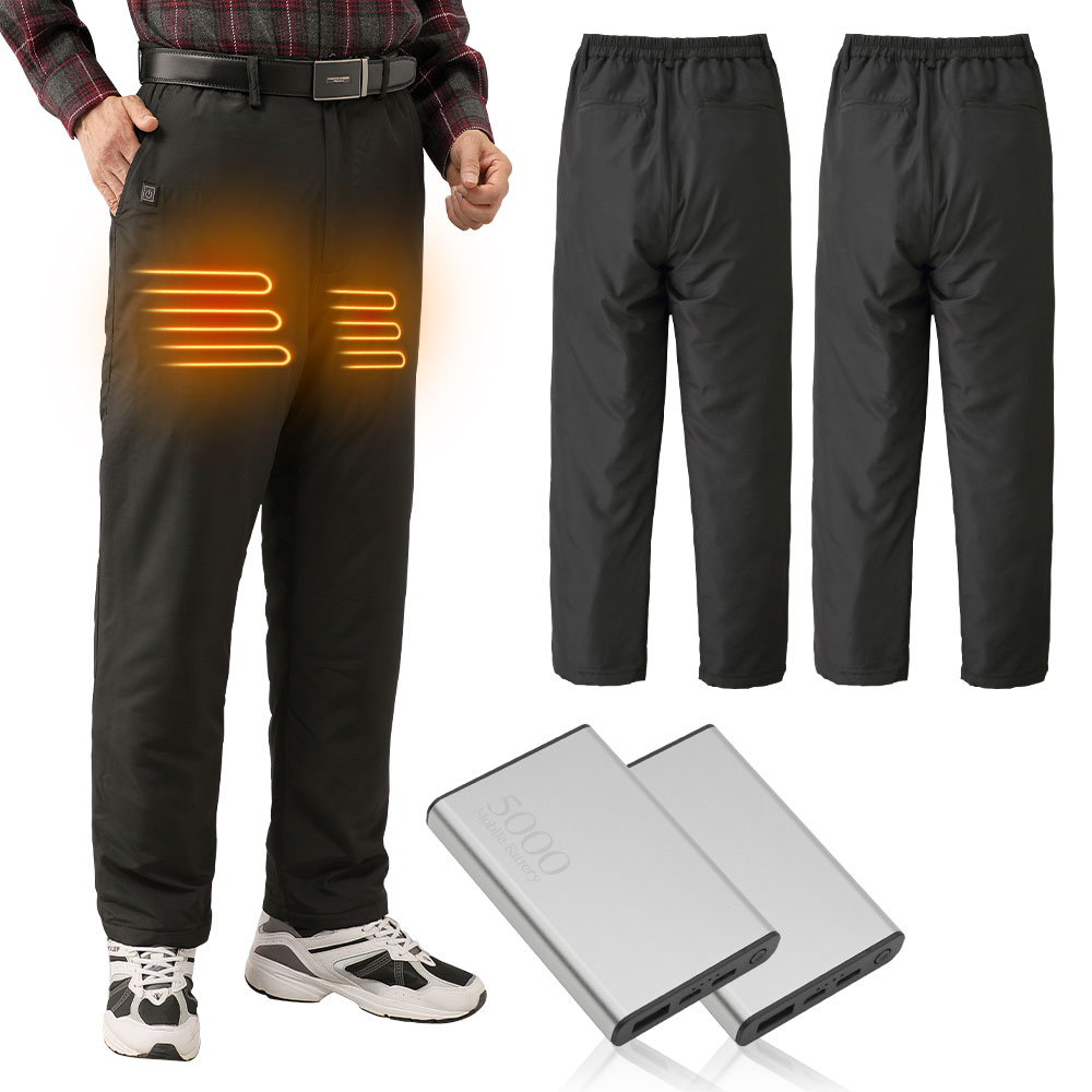 【アウトレット】在庫処分により30%OFF！メンズ 電熱パンツ 2枚組 ズボン 防寒着 軽量 裏キルト ヒータ..