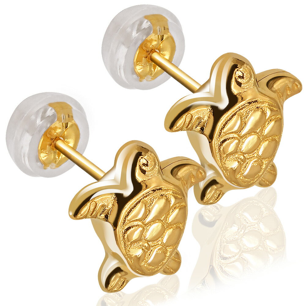 ピアス 18金 ゴールド レディース 日本製 亀 タートル ホヌ 金属アレルギー対応 ハワイアンジュエリー 専用ケース付