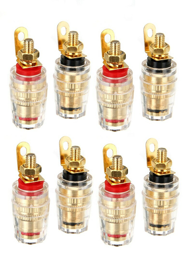 バナナプラグ 対応 スピーカーターミナル バインディング ポスト 端子 直径14mm 赤 黒 8個セット:赤×4 黒×4 送料無料 ポイント消化