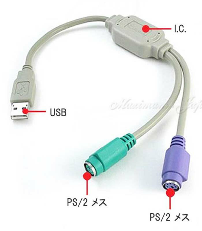 USB-PS/2 2分岐 変換 ケーブル ポイン