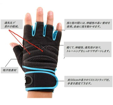 トレーニング グローブ 4 リストストラップ付き スポーツ 筋トレ リフティング XL-402ブルーA00763