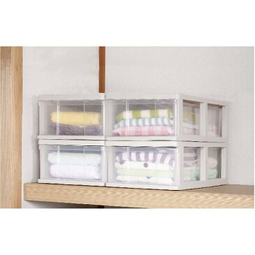【送料無料】収納ボックス 収納ケース プラスチック 引き出し 透明 クリア 浅型 1段 4個組 幅39 奥行74 高さ24cm 押入れ収納 衣装ケース 完成品 おしゃれ ベージュ 【メーカー 自社製造 日本製】