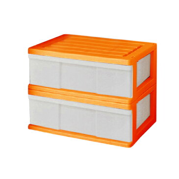 【送料無料 全16色】収納ボックス 収納ケース プラスチック 引き出し 1段 2個組 幅60 奥行40 高さ22.5cm ワイド カラフルチェスト 完成品 おしゃれ オレンジ 【メーカー 自社製造 日本製】