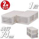 押入れ収納 衣装ケース 収納ボックス 収納ケース プラスチック 引き出し 大容量 透明 クリア スリム 浅型 1段 2個組 幅39cm 奥行74cm 高さ24cm 完成品 おしゃれ ベージュ/クリア スタッキング 日本製 【送料無料】
