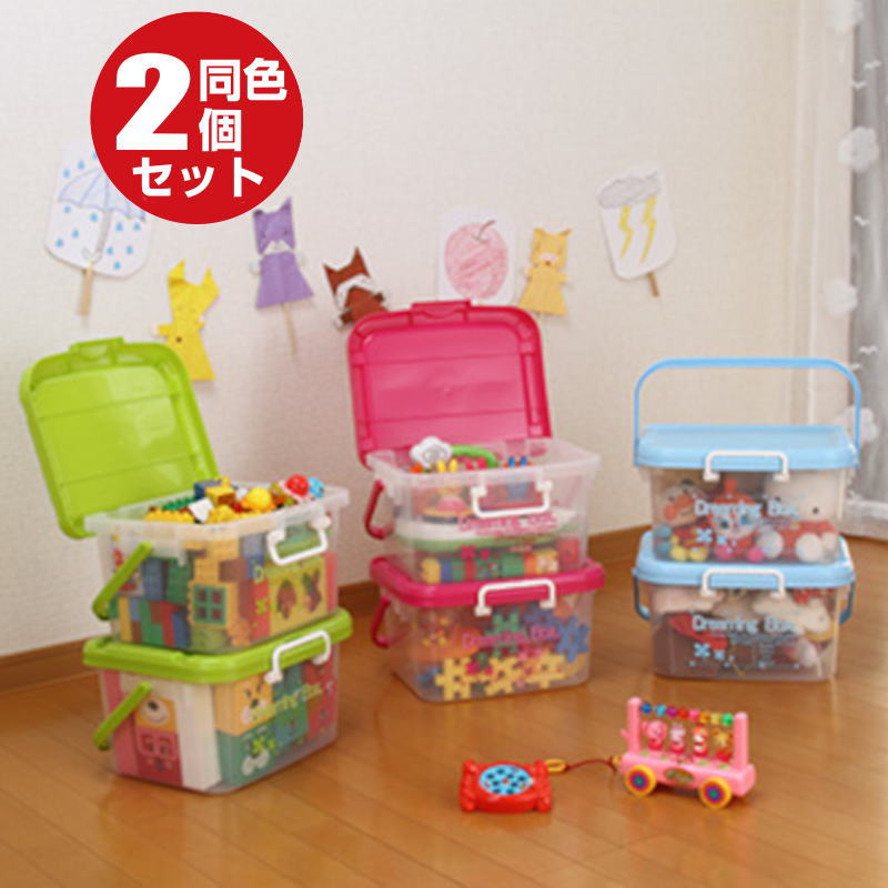 おもちゃ収納 カラーボックス 収納ボックス プラスチック フタ付き 取っ手付き おもちゃ箱 Lサイズ 同色 2個セット おしゃれ 可愛い ピンク ブルー グリーン 完成品 小物収納 収納グッズ 日本製 【送料無料】のサムネイル