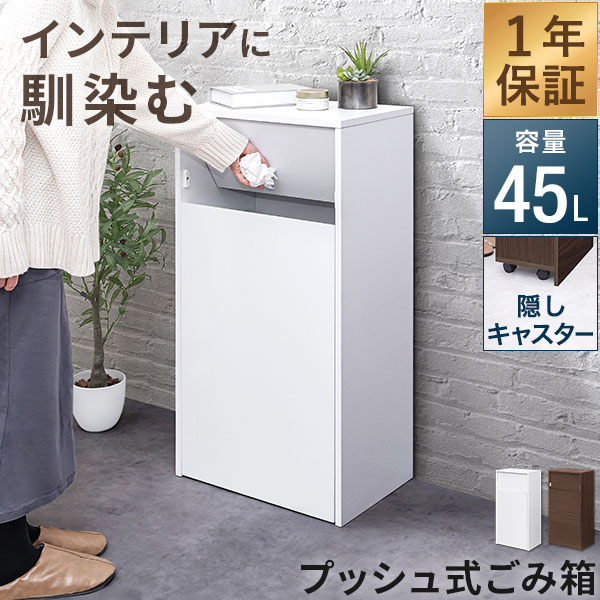ゴミ箱 プッシュ式 45リットル ダストボックス スリム ふた付き 大容量 おしゃれ キャスター付き