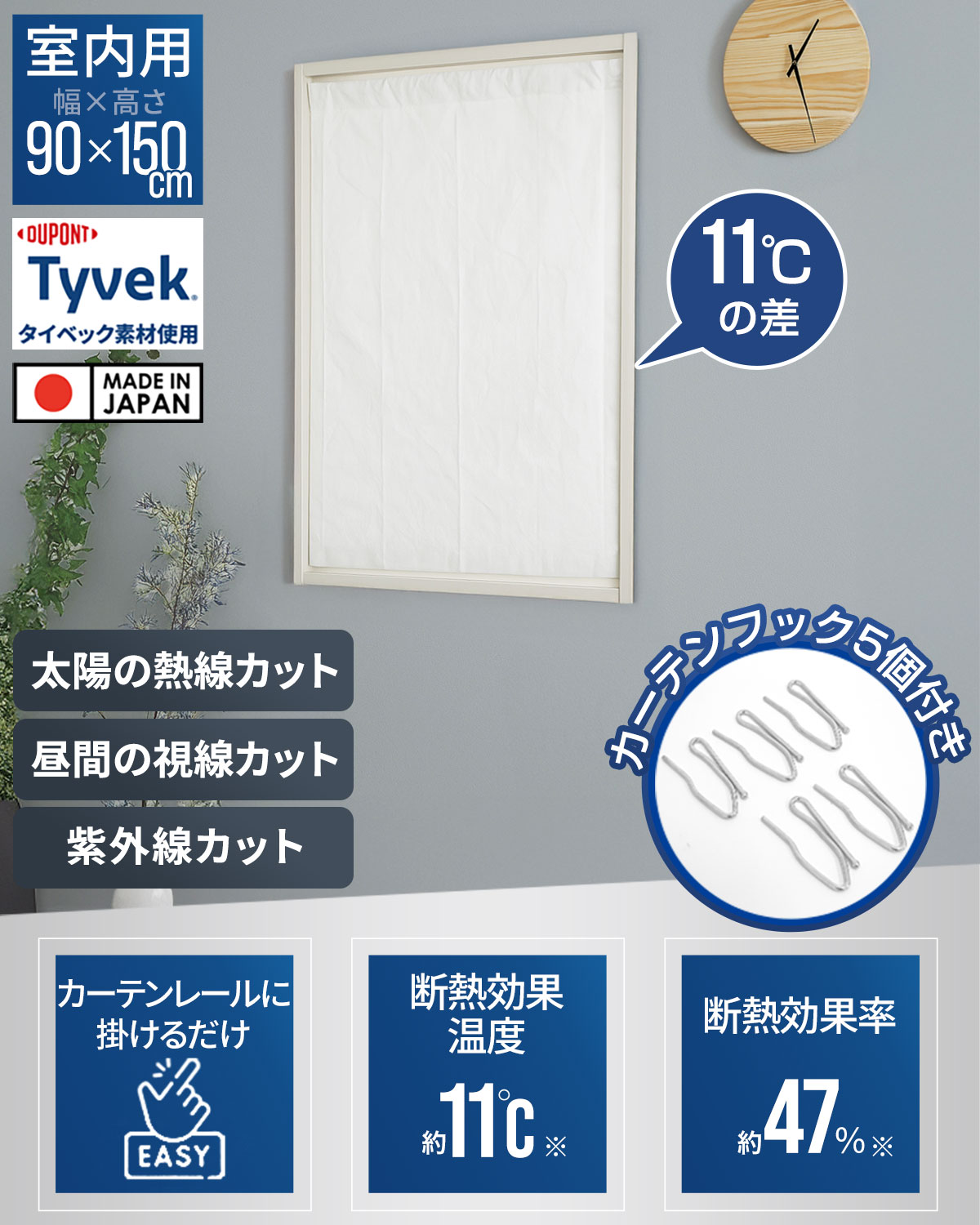 断熱カーテン 窓用 断熱ライナー 90×150cm フリーカット 断熱カーテンライナー 冷気ストップ 遮熱 保温 断熱シート 結露対策 隙間風対策 UVカット 節電 省エネ レースカーテン 窓ライナー 暑さ対策 寒さ対策 ヒートシャットクールシェード 1年保証 ★[送料無料] (3)