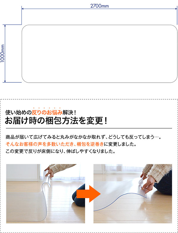 1年保証 キッチンマット PVCキッチンマット 270cm 100×270 1.5mm厚 大判 ソフト クリアキッチンマット クリアマット 透明マット 100×270cm 100cm 270 撥水 フロアマット カット 床暖房 台所 キッチン用品 ★[送料無料]