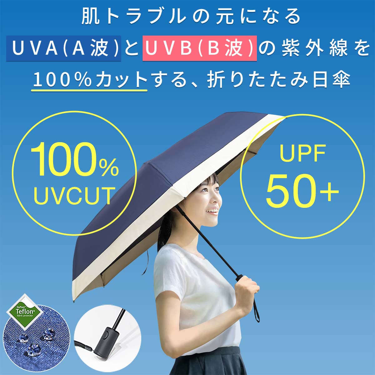 日傘 折りたたみ 完全遮光 軽量 ワンタッチ ...の紹介画像3