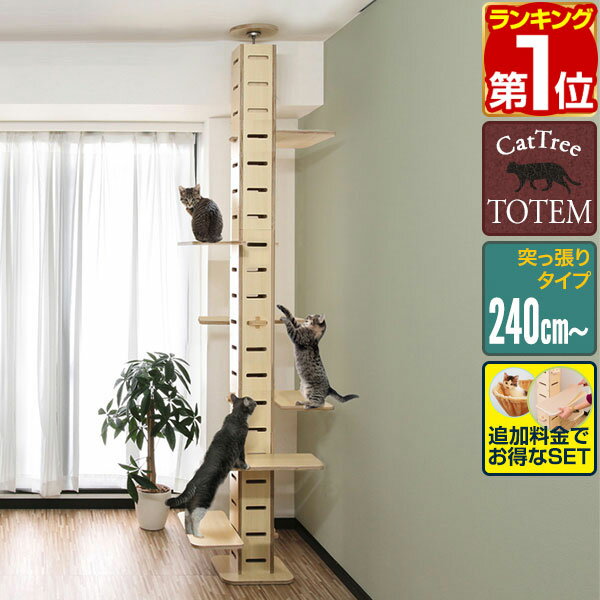 【16,280円→SALE15,400円〜5/16(土)01:59まで】【楽天1位】キャットツリー 突っ張り スリム 木製 省スペース 高さ 240 - 286cm 幅 30cm 猫タワー すべり止めマット付き 運動不足 猫ちゃん TOTEM 家具調 組み立て 設置 簡単 爪とぎ ★[送料無料]