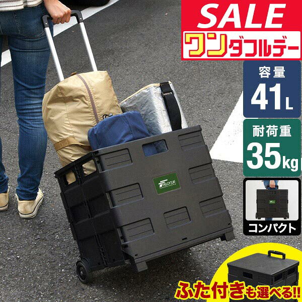 【8/1ワンダフルデー特価】【楽天1位】折りたたみキャリーカート ショッピングカート ふた キャリーカート コンテナ カート エコバッグ キャリー 台車 アウトドア レジャー スポーツ 運動会 耐荷重35kg キャスター付き ★[送料無料]