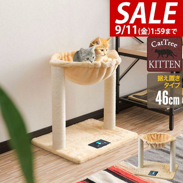 【3,520円→SALE3,190円〜9/11(金)01:59まで】【楽天1位】キャットツリー 据え置き 爪とぎ ハンモック 付き 高さ 46cm 幅 49cm 小型 子猫 シニア 運動不足 猫ちゃん KITTEN 組み立て 設置 簡単 スクラッチ 猫 ねこ ペット ペット用品 ★[送料無料]