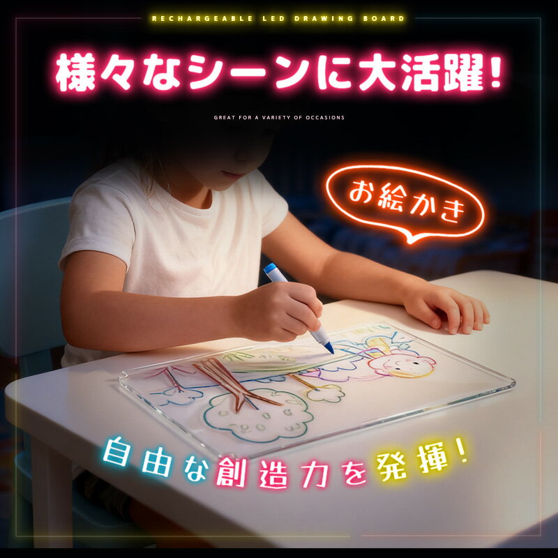 【5%OFF】LEDアクリルメッセージボード 充電式 縦置きタイプ DIYお絵描きボード 手書きLED看板 LEDメッセージボード 店頭看板 LEDクリアボード アクリル看板 透明LEDボード ペン付き メモ帳 伝言ボード 店舗用 看板 LED掲示板 電子看板 光る看板 喫茶店 サロン スナック Bar 3