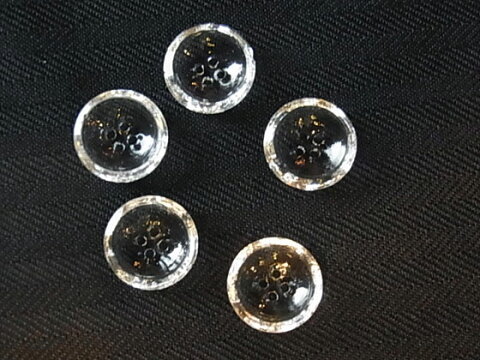 14mm　キラキラと美しい　チェコのガラスボタン　4穴ボウル型のデザイン　クリアー5個セット ボタン ソーイング ヴィンテージ 【中古】