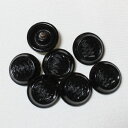 7個セット 18mm 菱格子 ドーム型 チェコのヴィンテージ ガラス ボタン ブラック 【中古】
