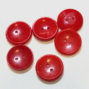 6個セット 18mm レッド 赤 チェコのヴィンテージ ガラス ボタン 【中古】