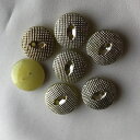 6個セット 18mm 黄緑 シルバー チェコのヴィンテージ ガラス ボタン 【中古】