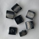 14mm 四角 黒 銀 チェコのヴィンテージ ガラス ボタン 【中古】