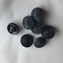6個セット 14mm 黒 チェコのヴィンテージ ガラス ボタン 【中古】