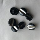 6個セット 楕円 11x13mm 黒 銀 チェコのヴィンテージ ガラス ボタン 【中古】