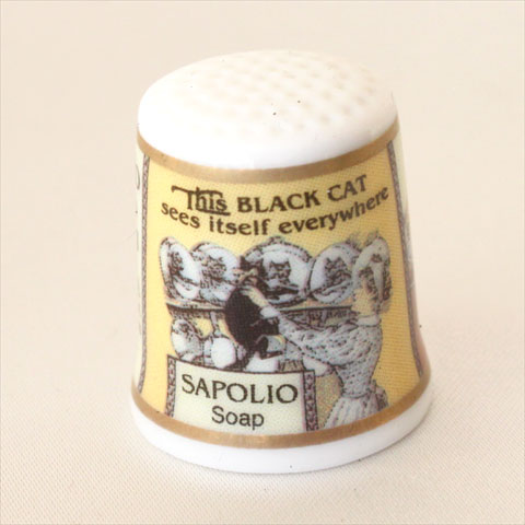 黒猫と婦人 サポリオ ソープ Sapolio Soap 石鹸 ネコのいる広告 アドバタイジング キャット ADVERTISING CAT 猫 フランクリン ミント Franklin Mint シンブル 指貫き ソーイング コレクション プレゼント 【中古】