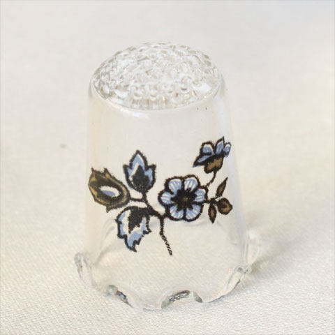 ブルーフラワー　青い花ハンドメイドイギリス製ガラスのシンブル（指ぬき）