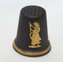 レア スピナー スピンドルを持つ女性 ブラック ゴールド ジャスパーウェアー Jasperware ウェッジウッド Wedgwood シンブル 指貫き ソーイ...