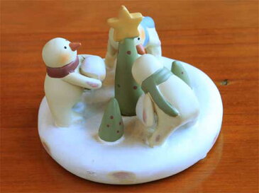 ツリーのまわりで スノーマンの雪玉作り クリスマス デコレーション 陶器 置物 コレクション アイテム 誕生日 ギフト プレゼント 02P19Dec15 02P24Dec15