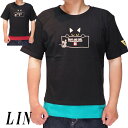 LIN 和柄 Tシャツ メンズ 半袖 黒猫のLamyとネズミのEarl ラミ＆アール ロゴレイヤード 参丸一 AL-75070 送料無料