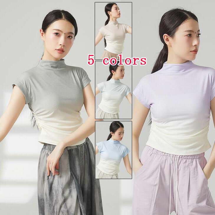 樂天商城 - ダンストップス バレエダンス 立ち襟　配色 ダンス衣装 レディース シャツ 5色 社交ダンス衣装 古典ダンス衣装 バレエトップス 中国踊りダンス衣装 新作 エレガント 古典舞踊 民族ダンス 社交ダンス 練習着 レッスン着　S M L XL