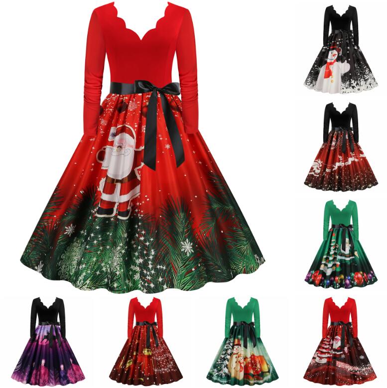 長袖ワンピース レース クリスマスドレス Vネック 仮装 変装レトロワンピース レディースクリスマス元..
