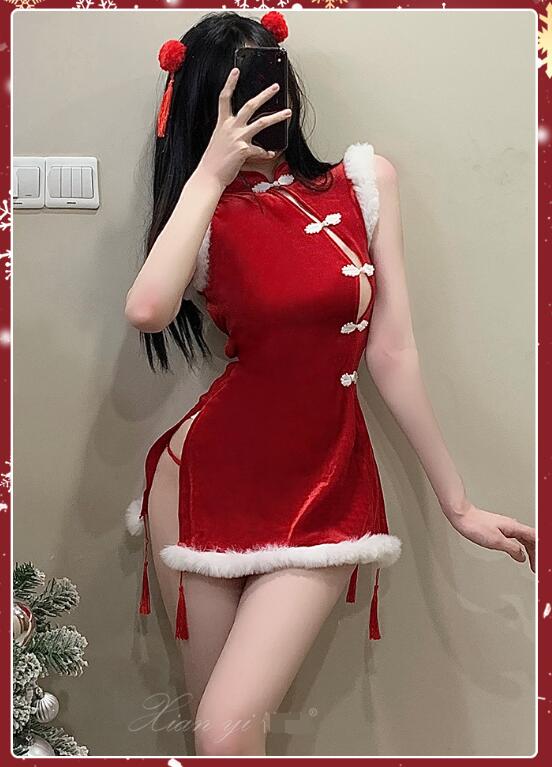 樂天商城 - サンタコス セクシーワンピース チャイナボタン サンタクロースクマ レディース セクシー サンタ 衣装 　ワンピース サンタ可愛いドレス コスプレ衣装 サンタクロス コスチューム 女性 大人 サンタクロース サンタコスプレ セクシーサンタ サンタランジェリー