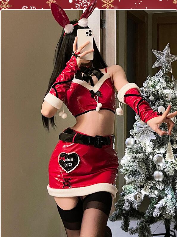 Santa Claus - サンタコス セクシー ミニスカート 猫耳飾り サンタクロース レディース セクシートップス 髪飾り上下セット サンタ 衣装 サンタ可愛いコスプレ衣装 サンタクロス コスチューム 女性 大人 サンタクロース サンタコスプレ セクシーサンタ サンタランジェリー