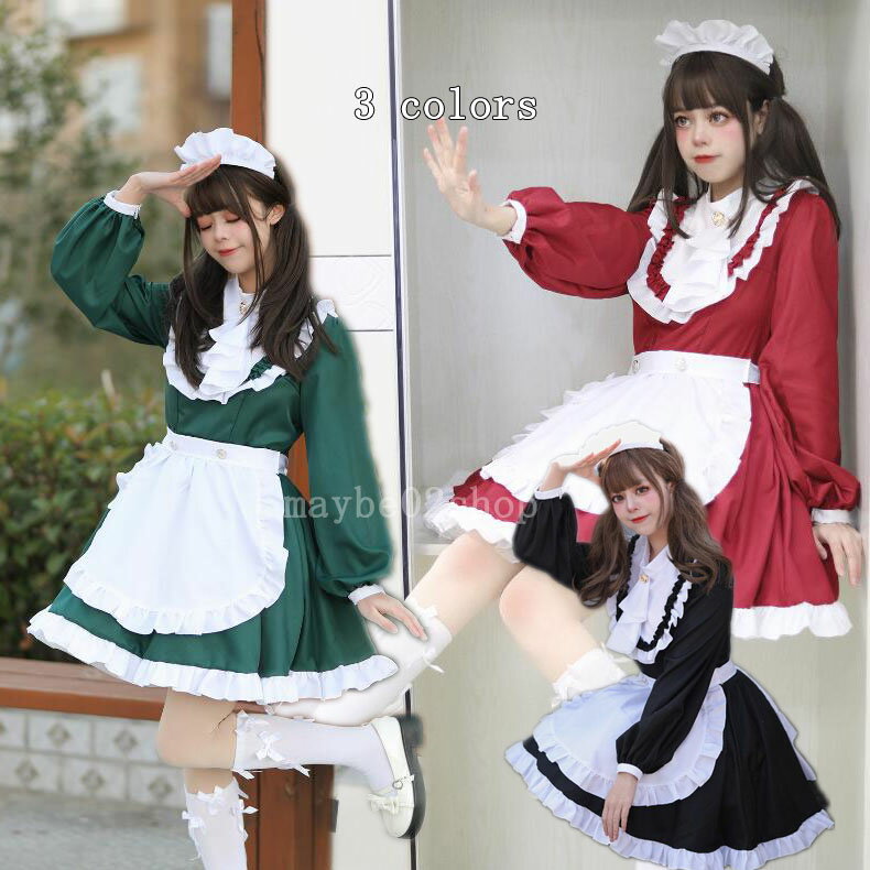 樂天商城 - メイド服 長袖ドレス ミモレ丈ワンピース 立ち襟 フリル萌え萌え 髪飾り Lolitaミモレ丈 ロリータ ワンピースメイド お姫様 ロリータドレス女性 大人 コスチューム パニエ対応 ハロウィン コスプレ フリル裾 エプロンドレス カチューシャ付 学園祭 舞台衣装 仮装 女装