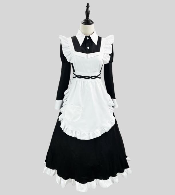 樂天商城 - ロング丈ワンピース メイド服 長袖 ワンピースcosplay 喫茶店萌え萌え 髪飾り Lolita ロリータ ワンピースメイド お姫様 ロリータドレス女性 大人 コスチューム ハロウィン 可愛い フリル裾 エプロンドレス カチューシャ付 学園祭 舞台衣装 仮装 女装