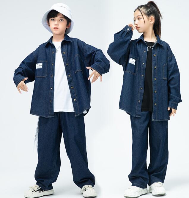 子供ヒップホップジャズダンス衣装 デニムジャケット デニムパンツ白シャツ 黒tシャツ ジーンズ　2点セット/3点セット キッズhiphopjazzダンス服　ゆったり　舞台演出服　女の子/男の子ステージ演出服　社交ダンス衣装　キッズダンス衣装　コスチューム120cm -180cm