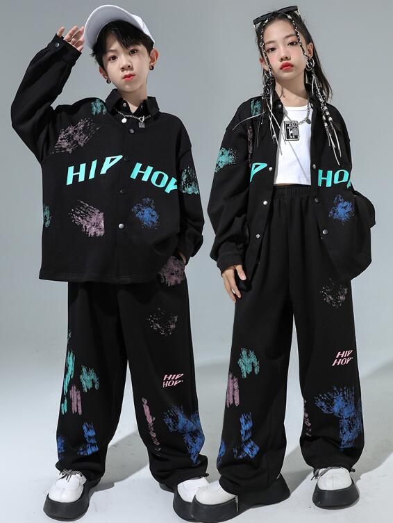 長袖シャツコート キッズダンス衣装 ロングパンツ ヒップホップダンス 女子/男子タンクトップダンス衣装 ヒップホップジャズダンス衣装ダンス キッズhiphopj...