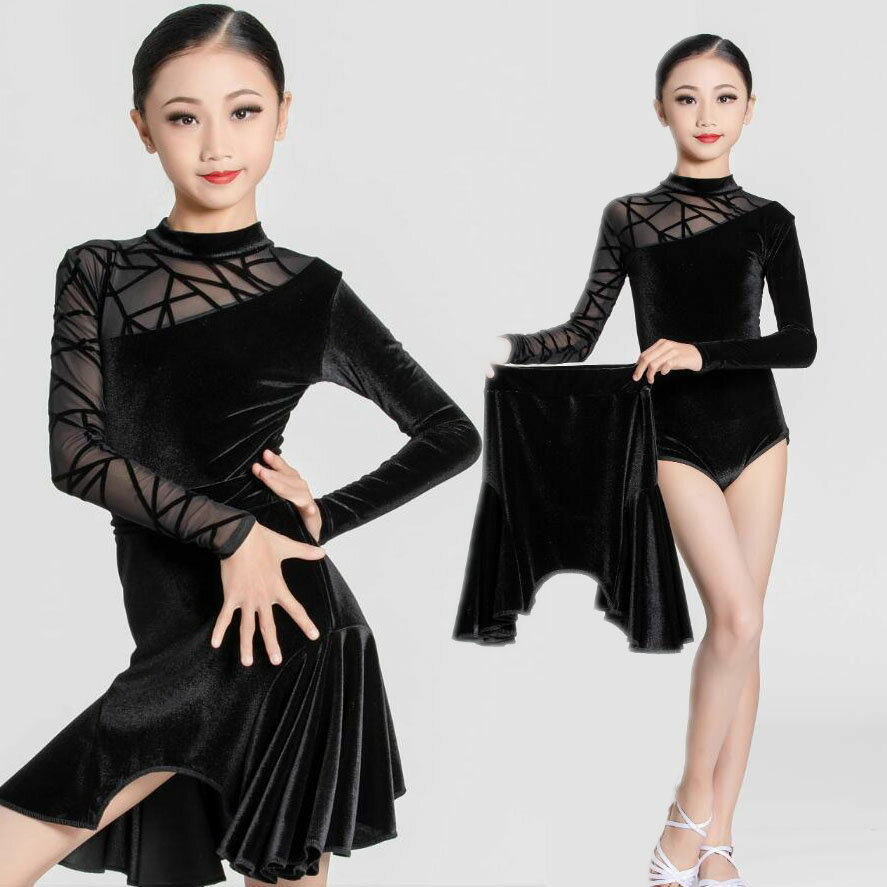 ベロアーラテンダンス衣装 レオタード 子供冬ダンス バレエダンスウェアスカート新体操 レオタード+スカート2点セット 社交ダンス衣装 キッズ ジュニア 女の子 ダンス衣装 ラテン モダン練習着 レッスンウェア ダンス衣装 団体服上下セット 試合着 舞台演出服110-180cm