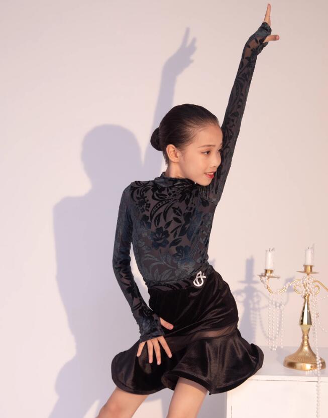 供秋冬ダンス ラテンダンス 子 レオタード ダンスウェアスカート レオタード+スカ...