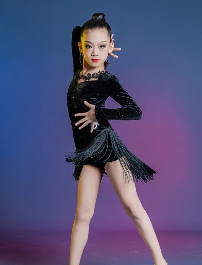 樂天商城 - フリンジスカート 子供ダンス衣装 レオタード 長袖 ダンスウェア スカート 子供社交ダンス衣装 ダンスキッズ ジュニア 女の子 ダンス衣装 ダンス ラテン モダン練習着 レッスンウェア ダンス衣装 団体服上下セット 試合着 舞台演出服120-180