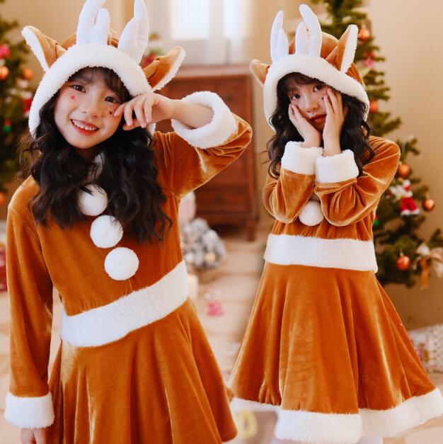 Rakuten - 子供サンタコスプレ衣装 サンタコス可愛ドレス 帽子付きワンピース　 cosplay サンタクロースドレス ワンピース サンタ 衣装 サンタコスプレ衣装 サンタクロス コスチューム キッズ サンタクロース サンタコスプレ サンタ110cm 120cm 130cm 140cm 150cm
